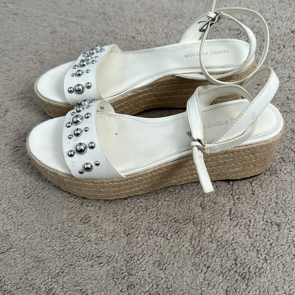 Marc Fisher white studded scrappy sandals